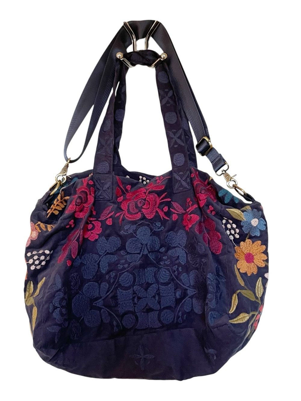 Johnny Was Navy Floral Embroidered Bag